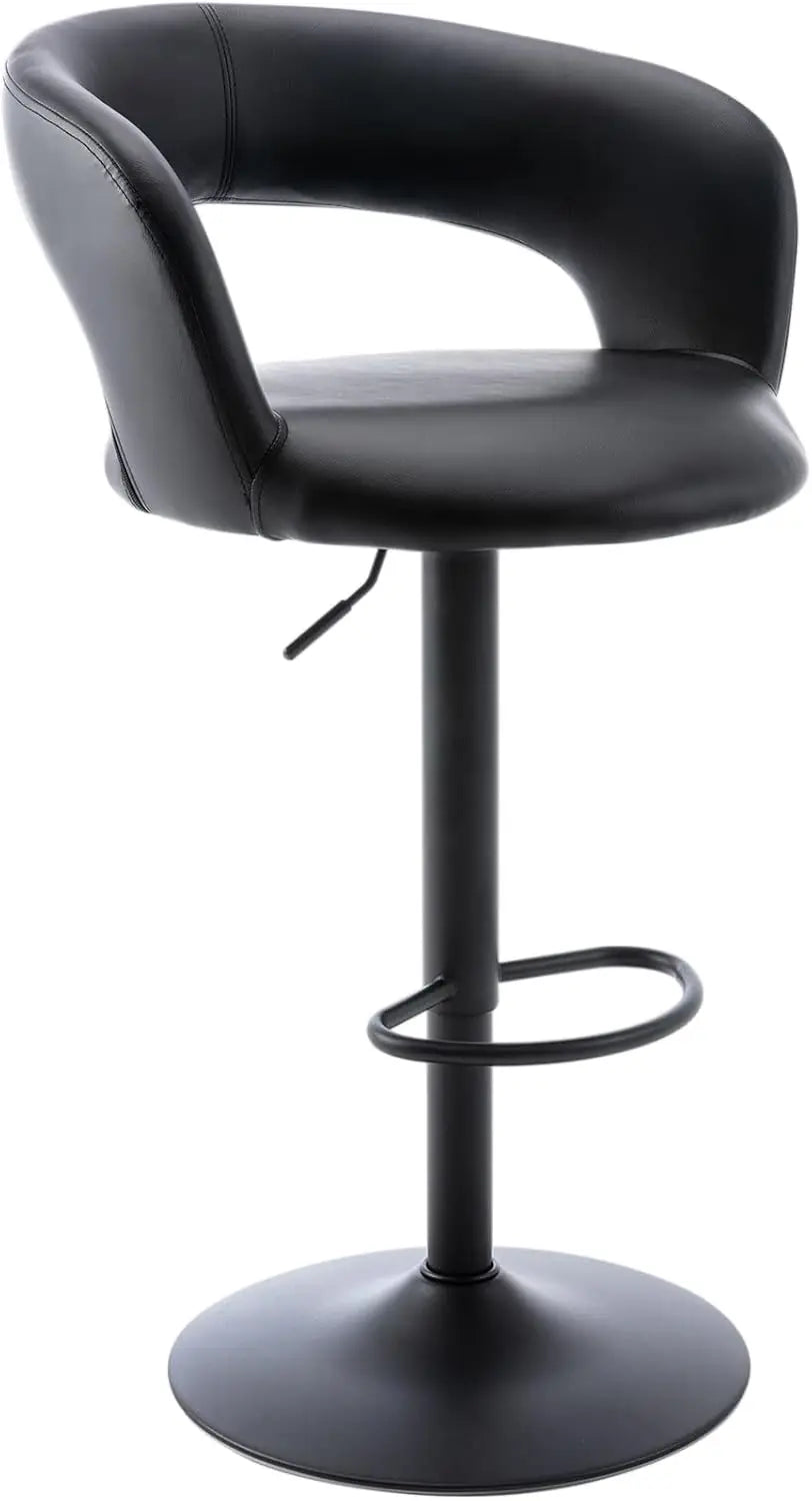 WideBar Stool,Modern PU Leather Swivel Adjustable Barstool with Hollow Back and Arms,Upholstered Airlift CounterHeight Bar Chair
