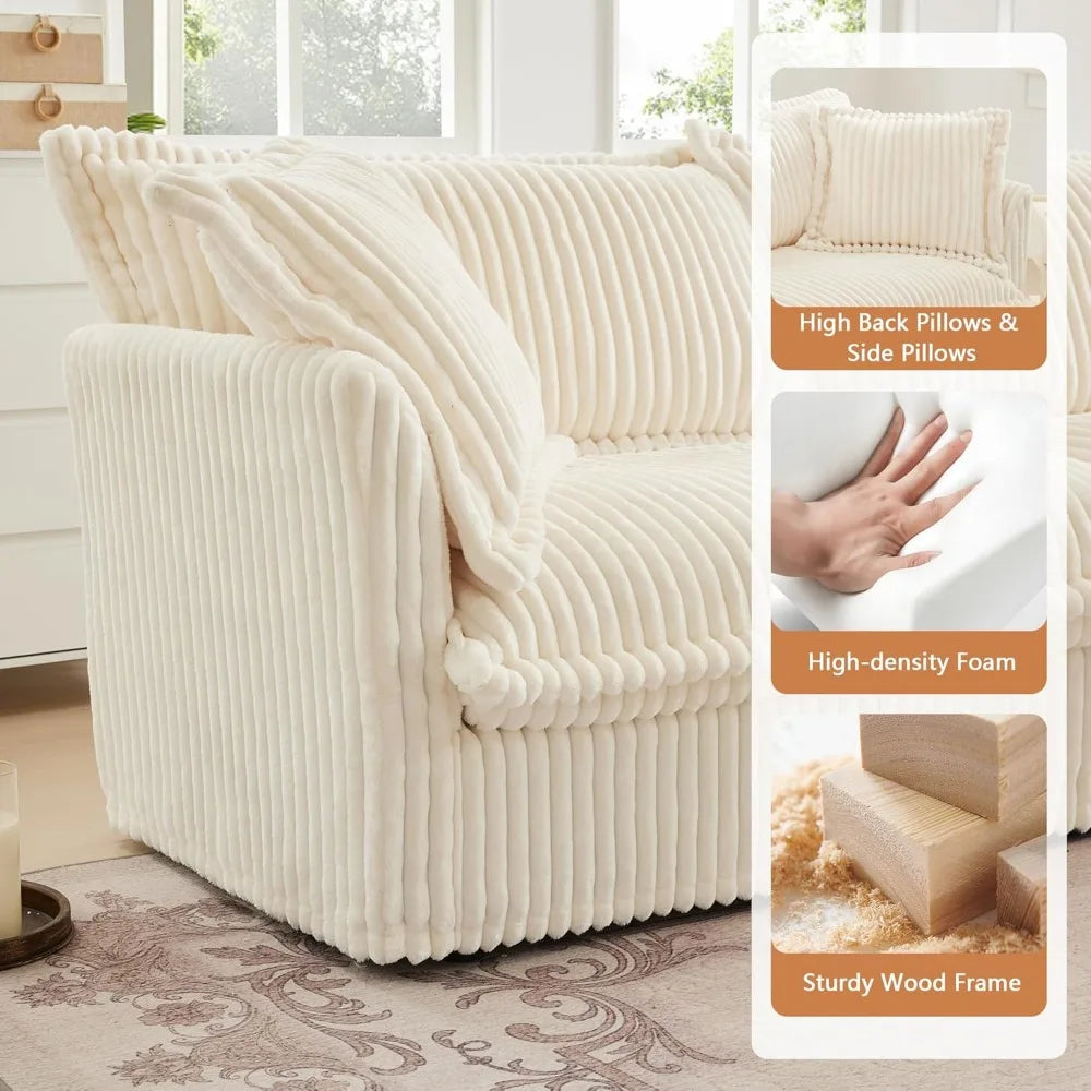 Oversized Modular Sectional Sofa Chair, 49” Corduroy Fabric Single Armchair Comfy Deep Seat Couch Sofa with Big Toss Pill