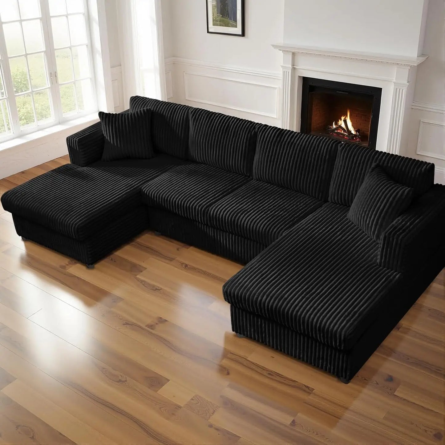 123" U-Shaped Modular Sectional Sofa with 2 L-Shape Chaises, Cloud Couch Design for Living Room, Includes 2 Pillows (Cream)