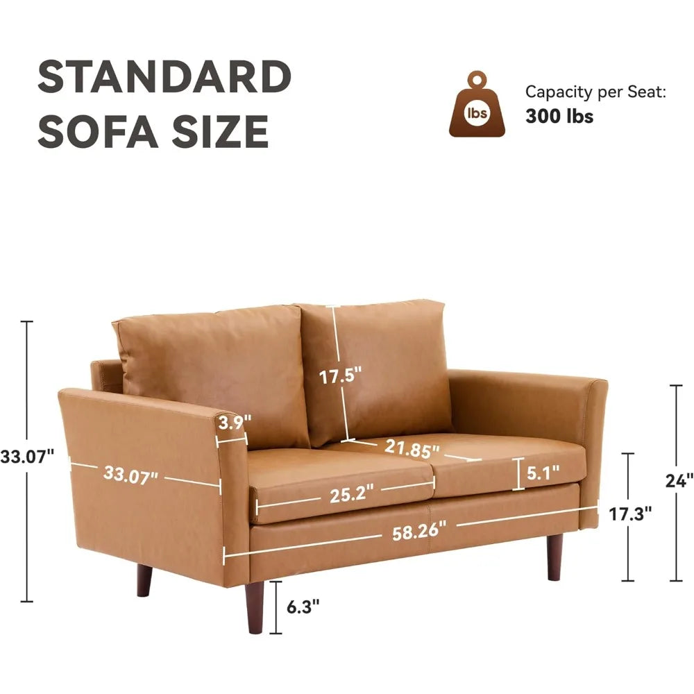 80" Faux Leather Couch, Mid Century Modern Sofa Living Room, 3 Seater Sofa for Small Space Bedroom Office Apartment