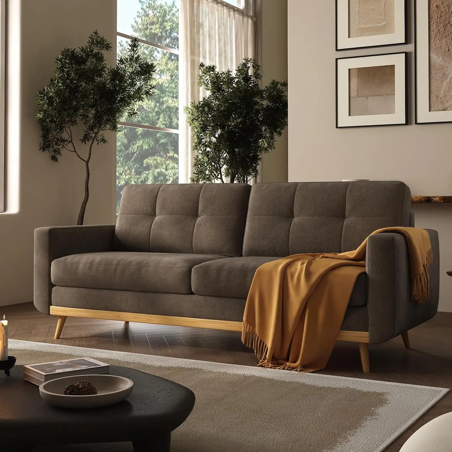 Loveseat Sofa, Mid Century Modern Decor Love Seat Couches for Living Room, Button Tufted Upholstered Small Couch for Bedroom