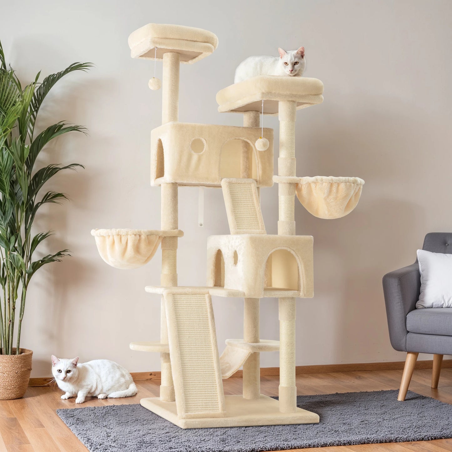 HOOMIC 65in Multi-Level Large Cat Tree Tower/Cozy Plush Cat Perches/Cat Condo with Baskets/Sisal Scratching Post Allewie