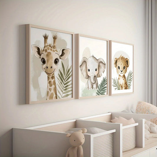 3pcs Safari & Jungle Animal Canvas Prints Set - Frameless Wall Art for Nursery, Living Room, Bedroom Decor, Safari Room Decor