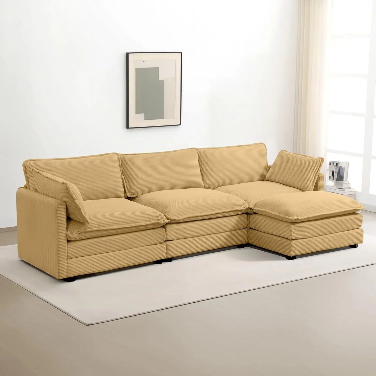 Oversized Modular Sectional Sofa with Movable Ottoman, 112 Inch 4 Seat Modern Corduroy Sofa Set, Convertible L Shaped Couch