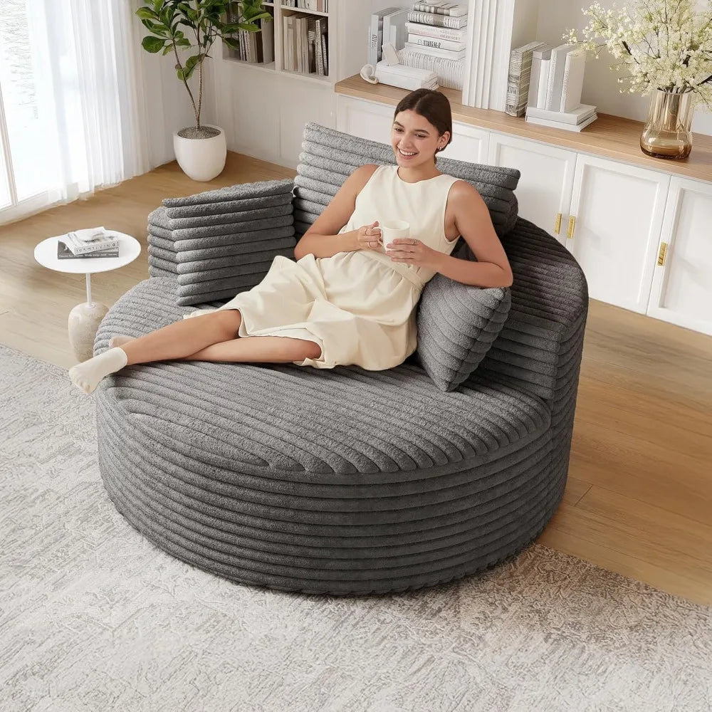 50" Oversized Round Chair Lounge Chaise Indoor, Upholstered Corduroy Sofa with Deep Seat, Single Circle Sofa Chair for Living