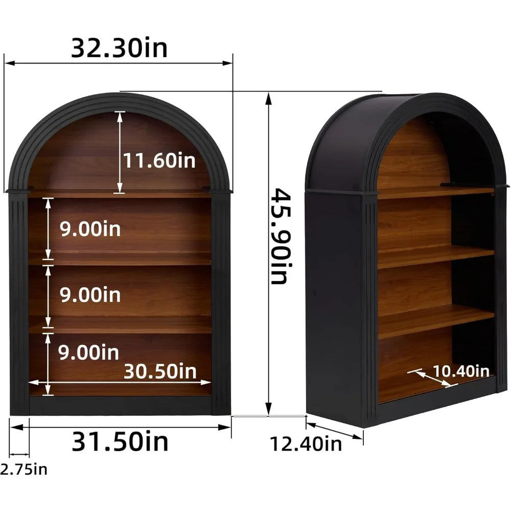 45.67" Freestanding Arched Bookcase, Modern 4-Tier Arched Bookshelf,Wooden Bookshelves for Home Office, Living Room,Black