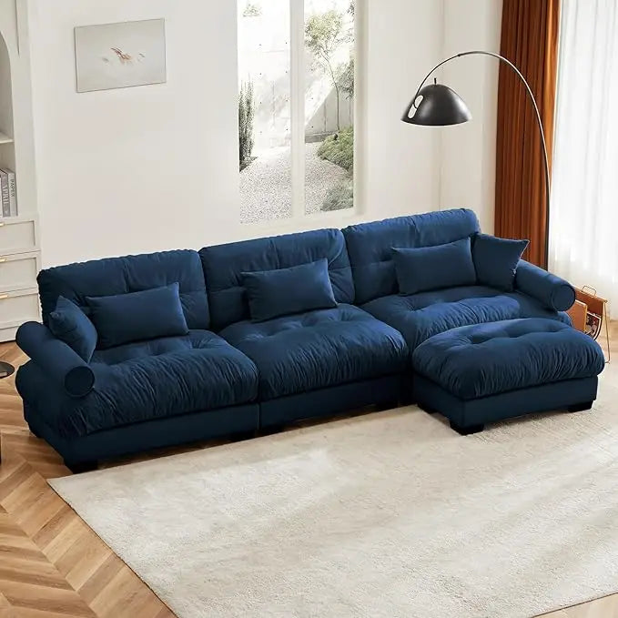 130"Oversized Couch, 3 Seater Modular Sectional Sofa,Large L Shaped Sectional Couches for Living Room, Fluffy Couch Set,3 Seater