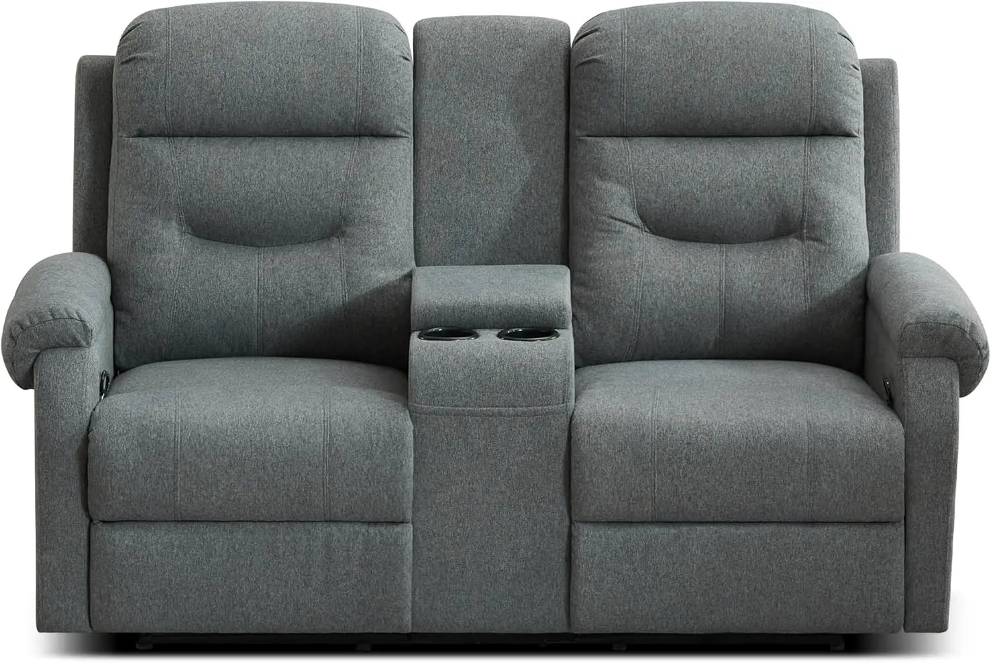 Loveseat Recliner Sofa with Console, Velvet Fabric Double Wall Hugger Reclining Couch Manual Home Movie Seating