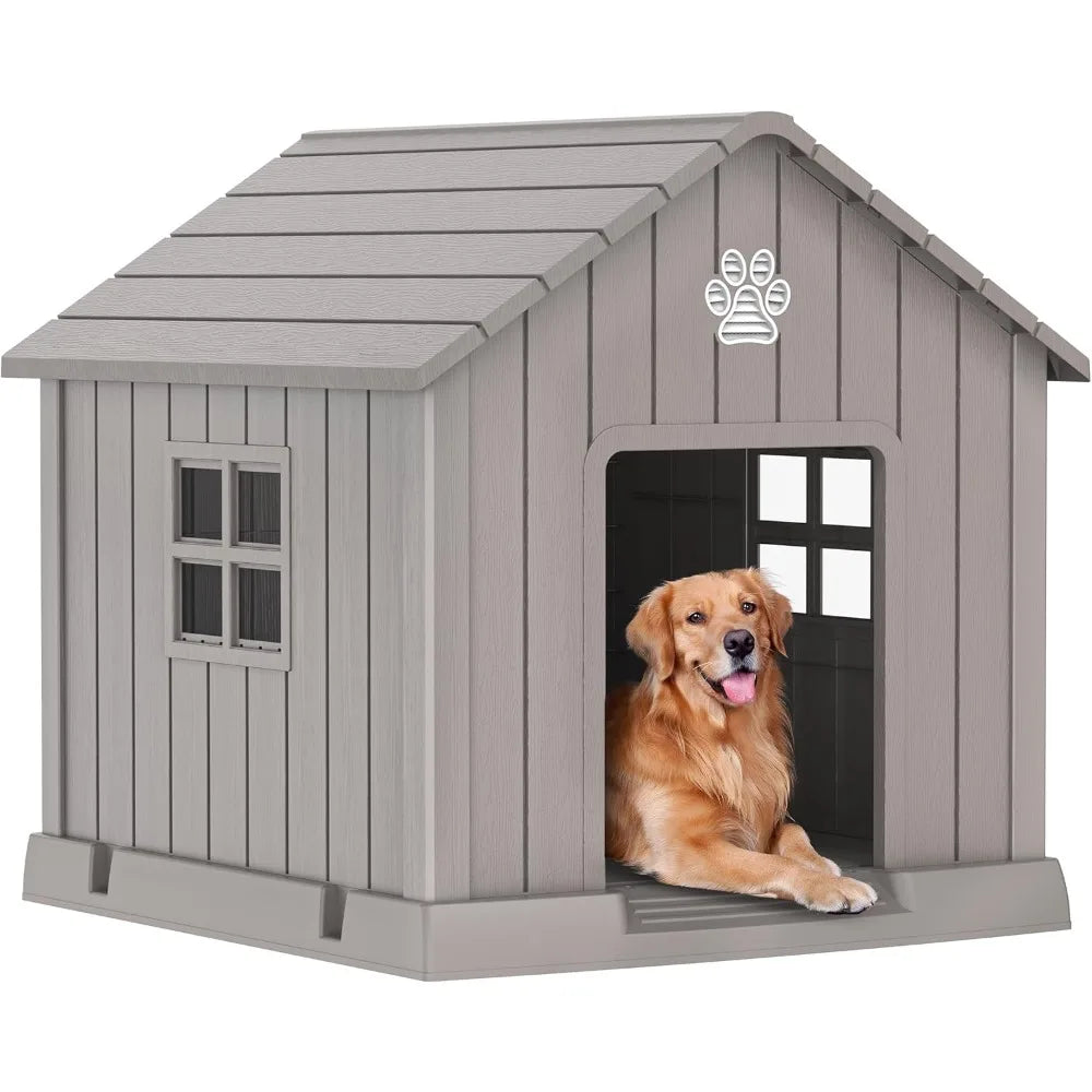 Large Resin Dog House - Indoor & Outdoor Pet Shelter | Water-Resistant, Easy Assembly, Sturdy Dog Kennel with Air Vents & Elevat