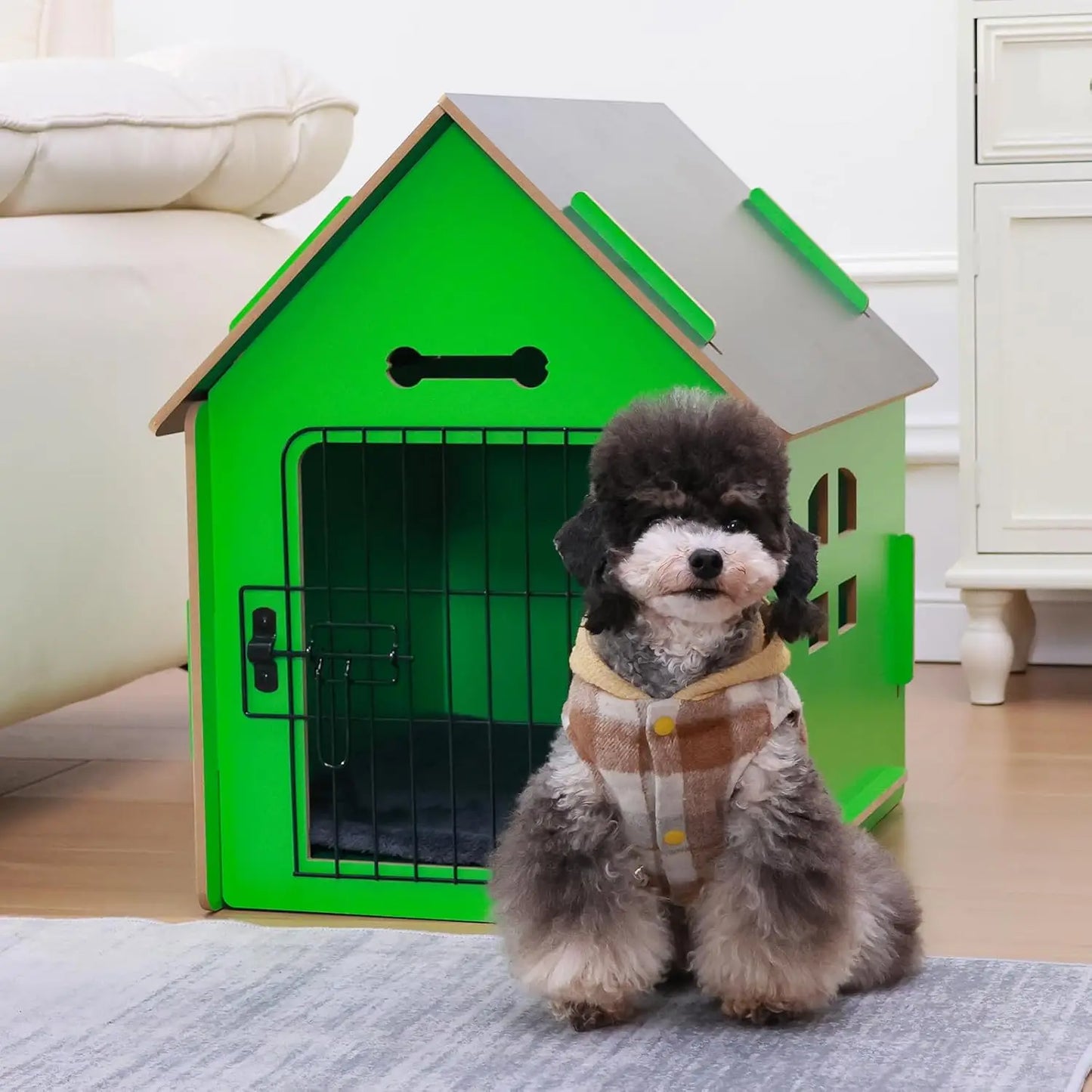 Dog House Indoor for Small Dogs or Cats, Cozy Wooden Design, Small Indoor Bed House, with Air Vents and Elevated Floor Warm Dog