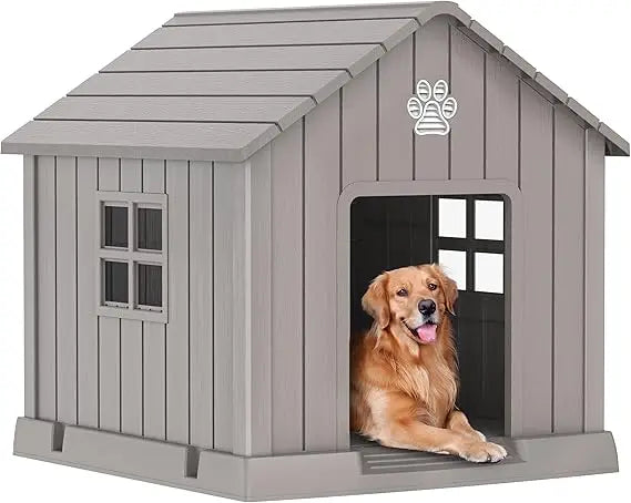Large Resin Dog House - Indoor & Outdoor Pet Shelter | Water-Resistant, Easy Assembly, Sturdy Dog Kennel with Air Vents & Elevat