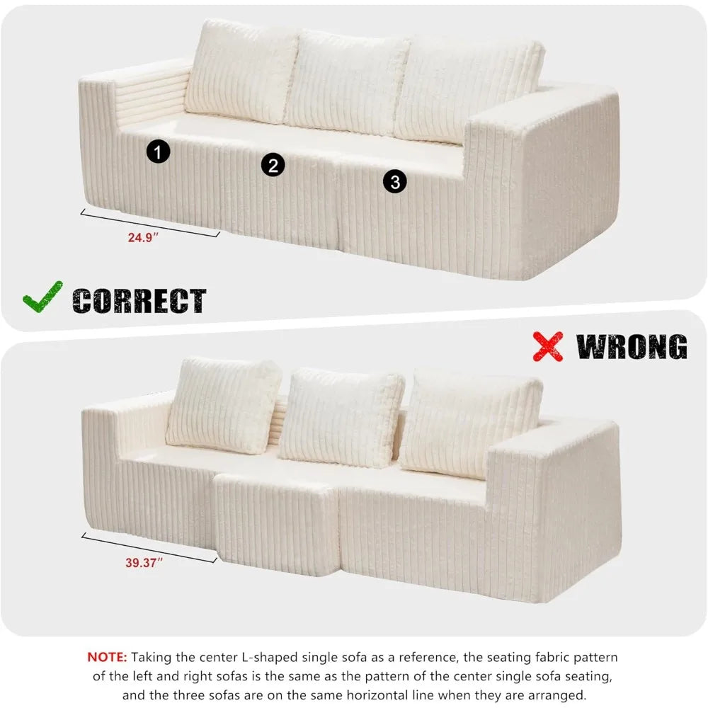 Modular Sectional Sofa 3-Seater Modular Couch with Deep Seat Memory Foam Cloud Chair with Pillows Oversized Sectional Sofa