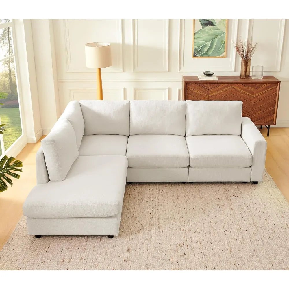 100" L-Shaped Convertible Sectional Couch with Chaise – Breathable Chenille Fabric for Living Room