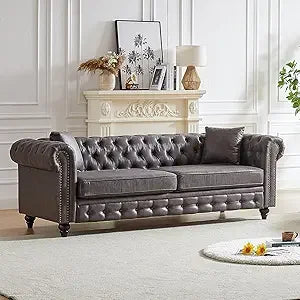 Mid Century Modern Couch,85.5" High-tech Fabric Button Tufted Oversized Loveseat Sofa w/ Nailhead Trim&Roll Armrest,Upholstered