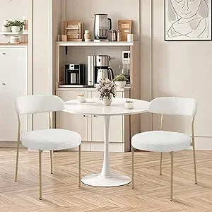Kitchen Table and Chairs for 2, 24 Dining Table Set for 2 with Boucle Upholstered Chairs, 3 Piece Round Kitchen Table
