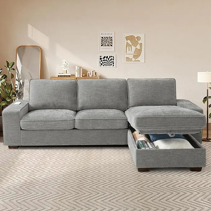 Luxury-Style 99” L-Shape Convertible Sectional Couches Sofas with 190L Storage Chaise,Chenilee Sofas with Removable Cushion