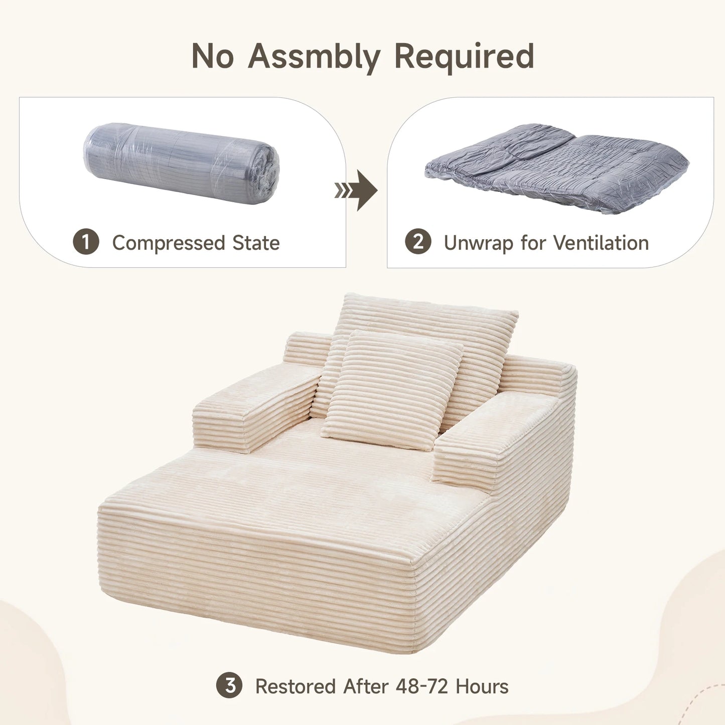 Chaise Lounge Chair, 65" Oversized Corduroy Sofa Bed, Cloud Sleeper Chairs With Wide Armrests, Couches for Living Room , Bedroom