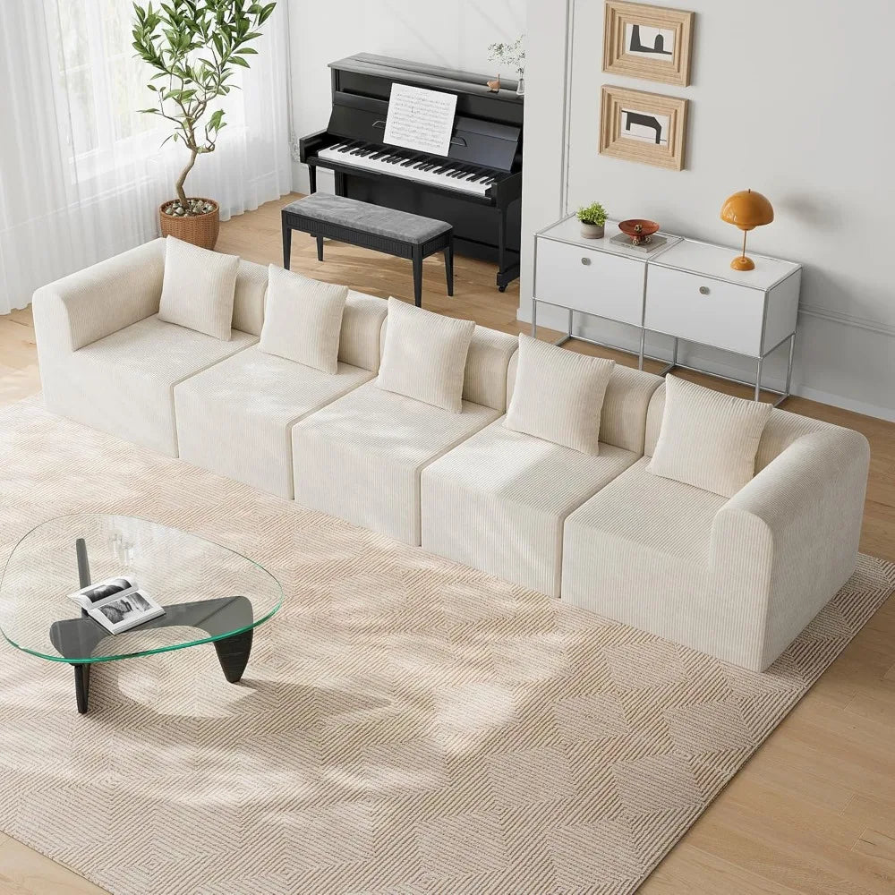 couch for small living room, 73" small sofa with reversible ottoman, 3 seat l-shaped sofas, comfy couches for apartment (linen