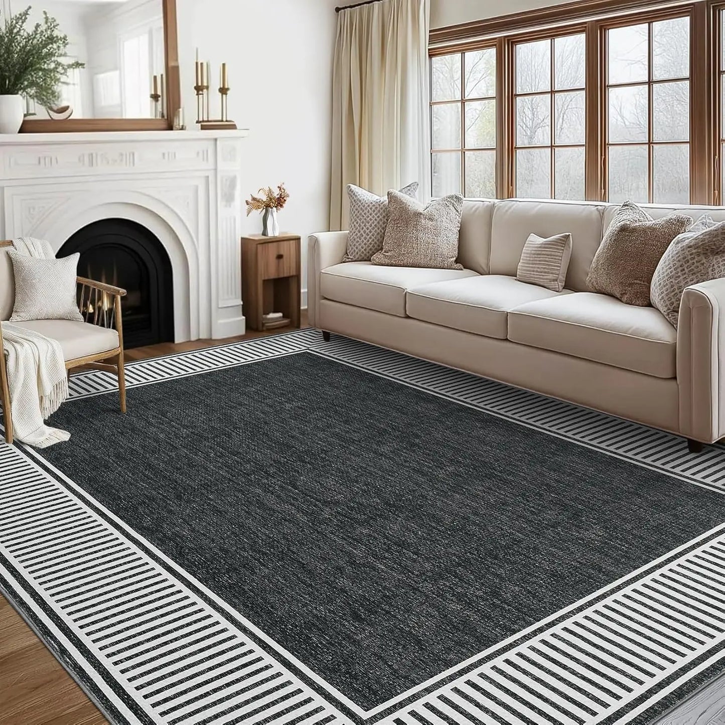 Area Rugs for Living Room 9x12 Modern Bordered Rugs Accent Rug Foldable Carpet for Bedroom Living Room Home Office