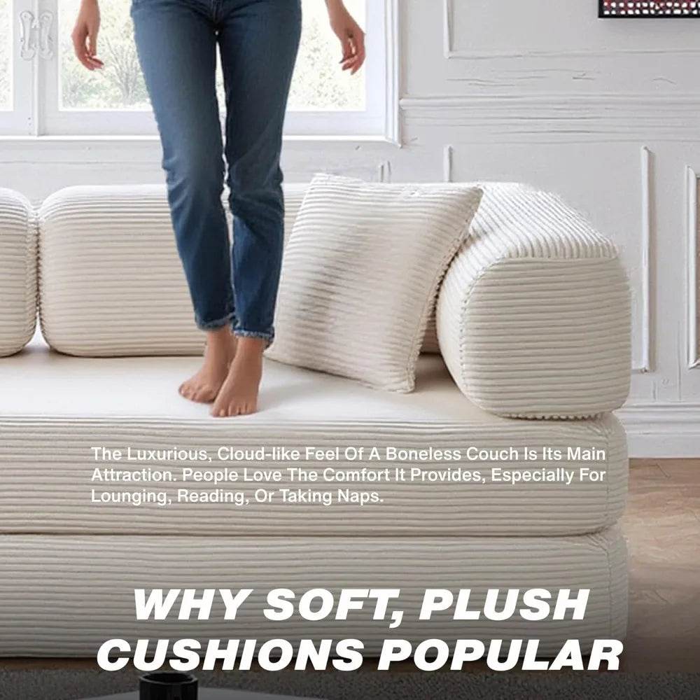 Sleeper Sofa Bed,4-in-1 Convertible Folding Boneless Couch,Foldable Love Seat with Blanket Pillow Corduroy Floor Futon Couch