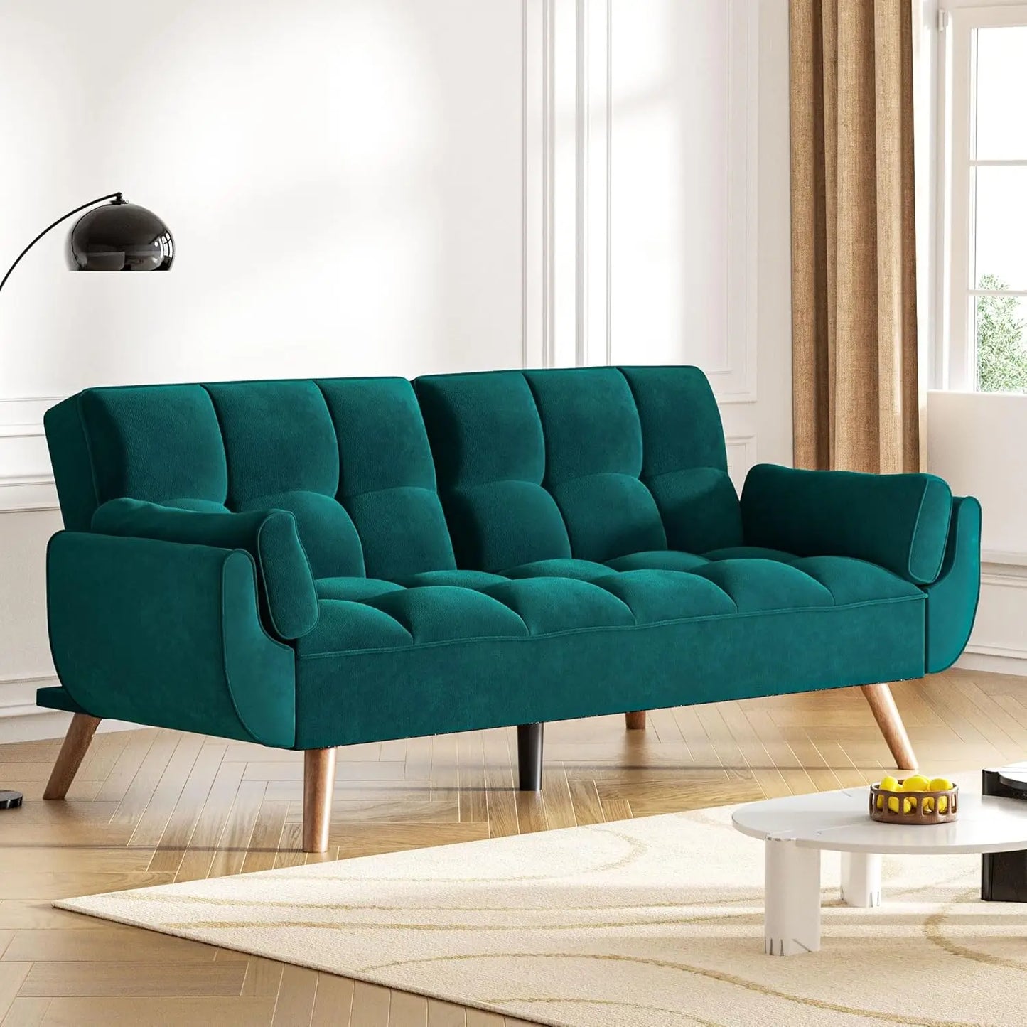 75.4" Futon Couch, Convertible Loveseat Sleeper Couch with Adjustable Backrest for Small Spaces