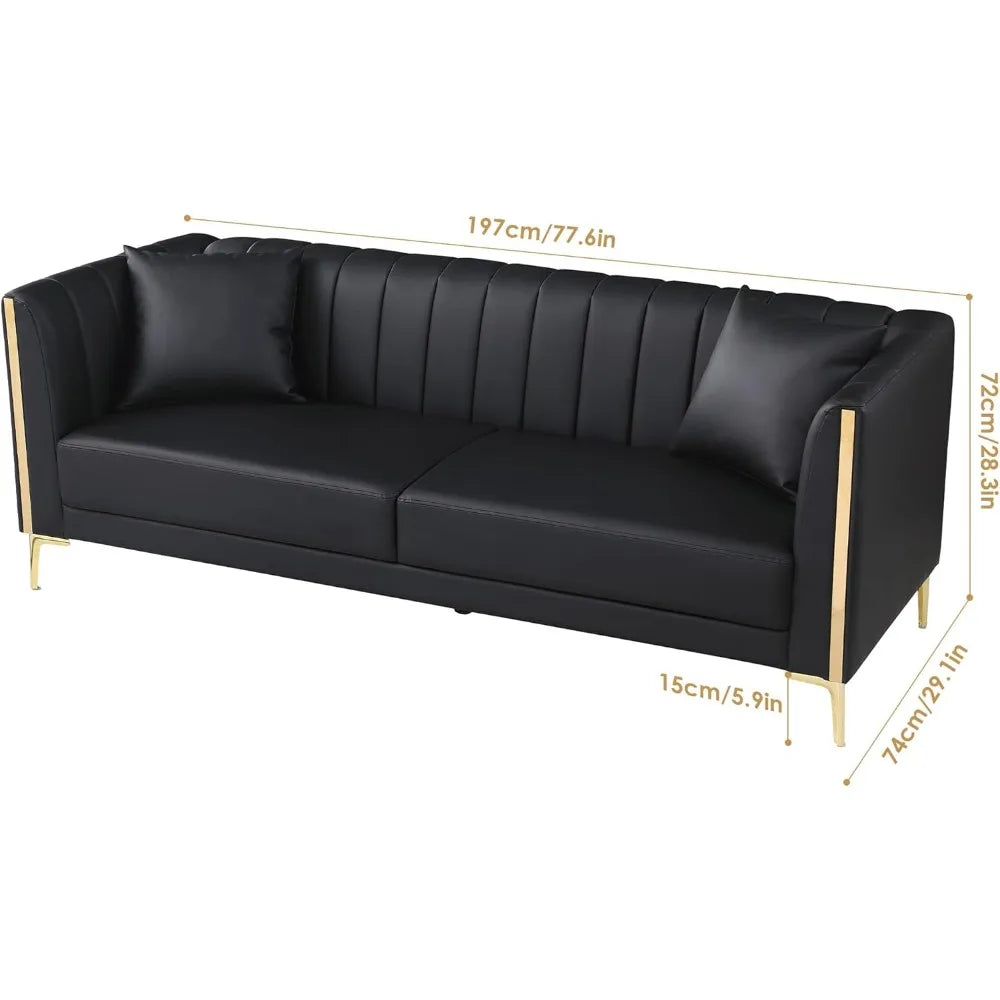 78'' Sofa,  Couches for Living Room, Comfy Sofas Faux Leather Sofa 3 Seater Couches with 2 Throw Pillows