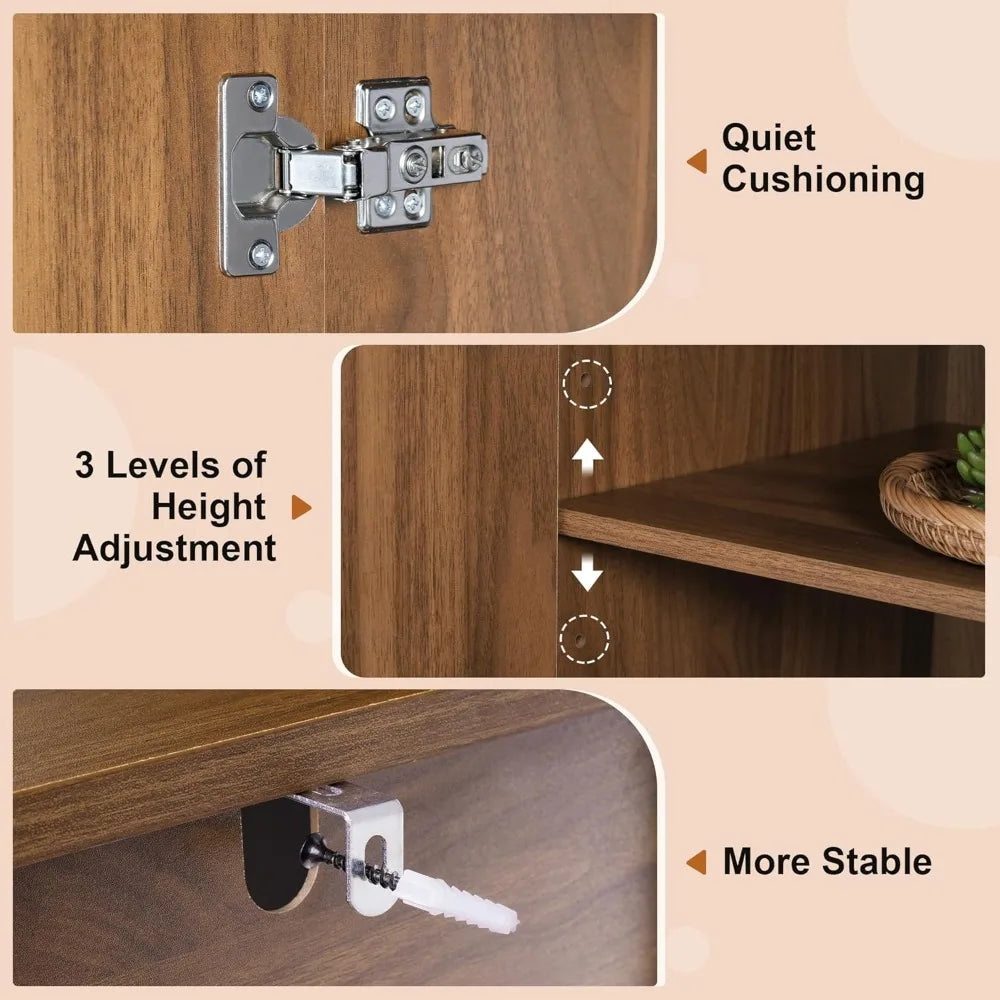 Fluted Buffet Cabinet with Storage, Modern Storage Cabinet with Doors, Large Wood Buffet Sideboards for Kitchen Living Room