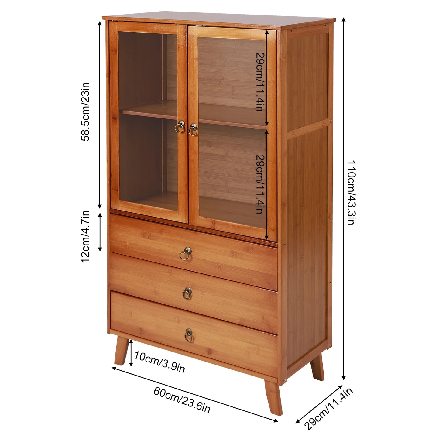 5-Tiers Bamboo Kitchen Buffet Hutch Storage Cupboard Cabinet 60*29*110cm Server Sideboard With Drawer