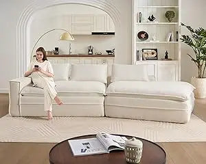 134" Fluffy Boneless Couch, Modular Deep Seat Sectional Sofa, Modern Corduroy Cloud Couch, Right Facing Chaise Sectional Couches