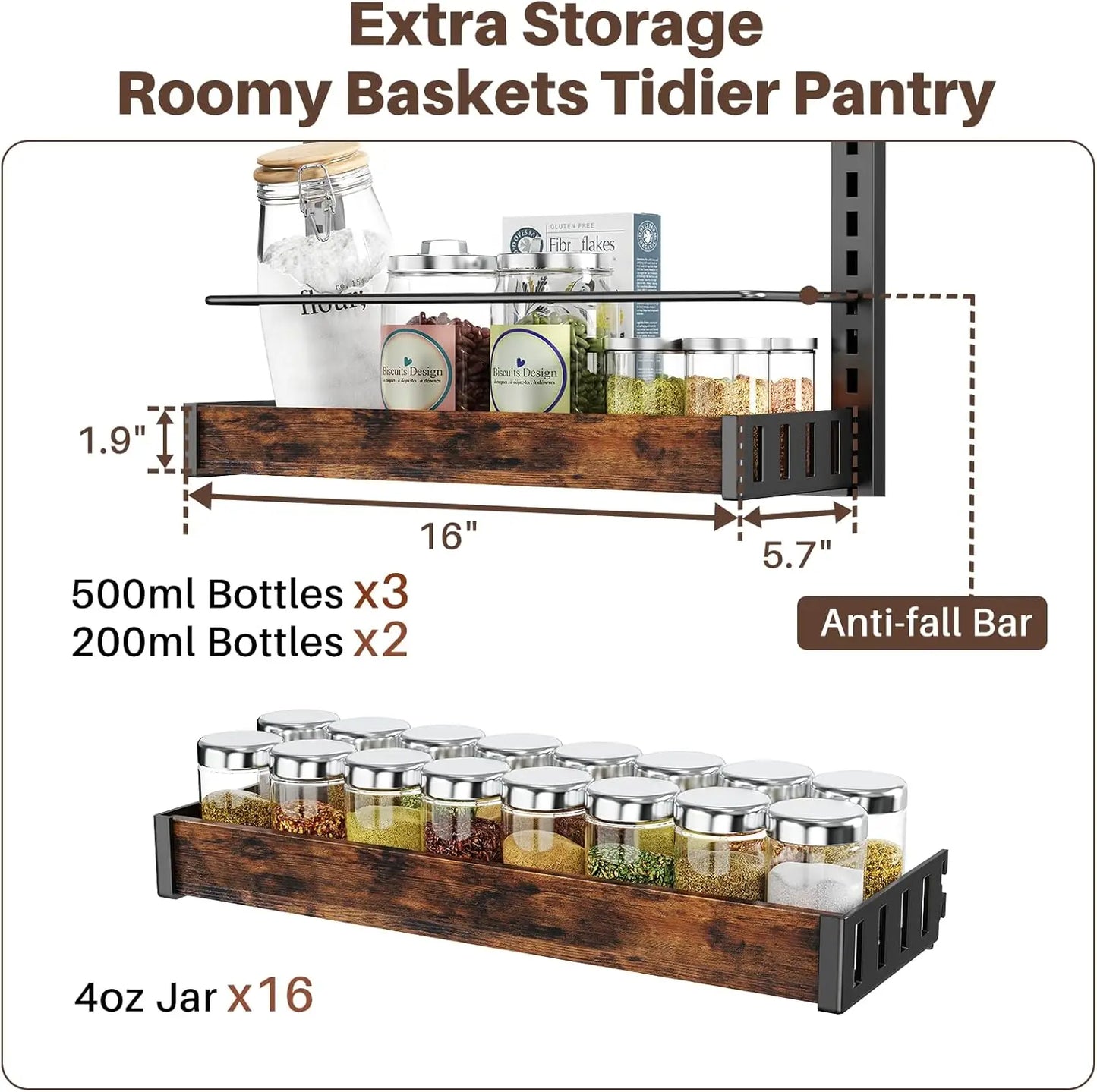 8 Tier Over The Door Pantry Organizer, 2 IN 1 Wall Mount or Metal Hanging Spice Rack for Pantry Organizers and Storage