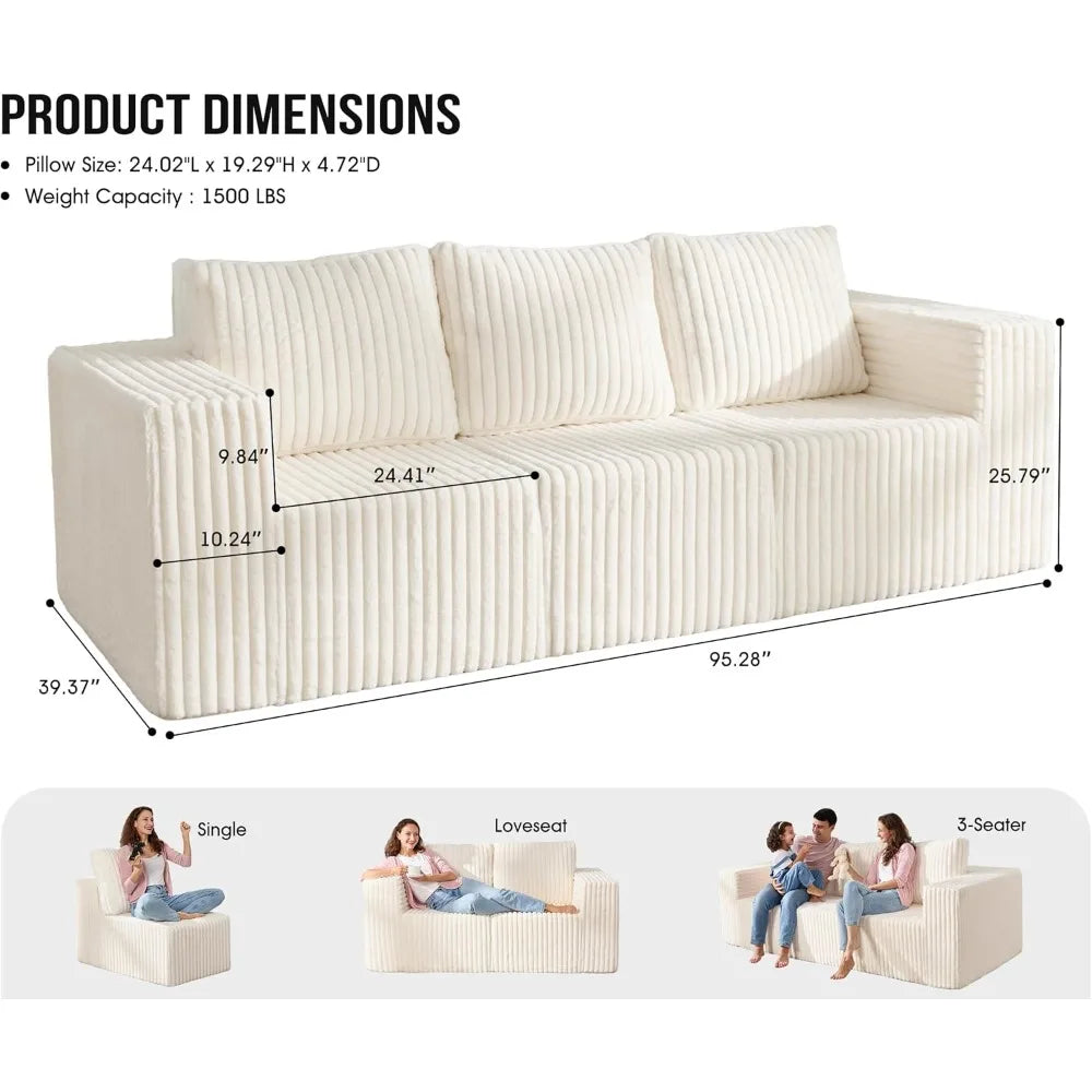 Modular Sectional Sofa 3-Seater Modular Couch with Deep Seat Memory Foam Cloud Chair with Pillows Oversized Sectional Sofa