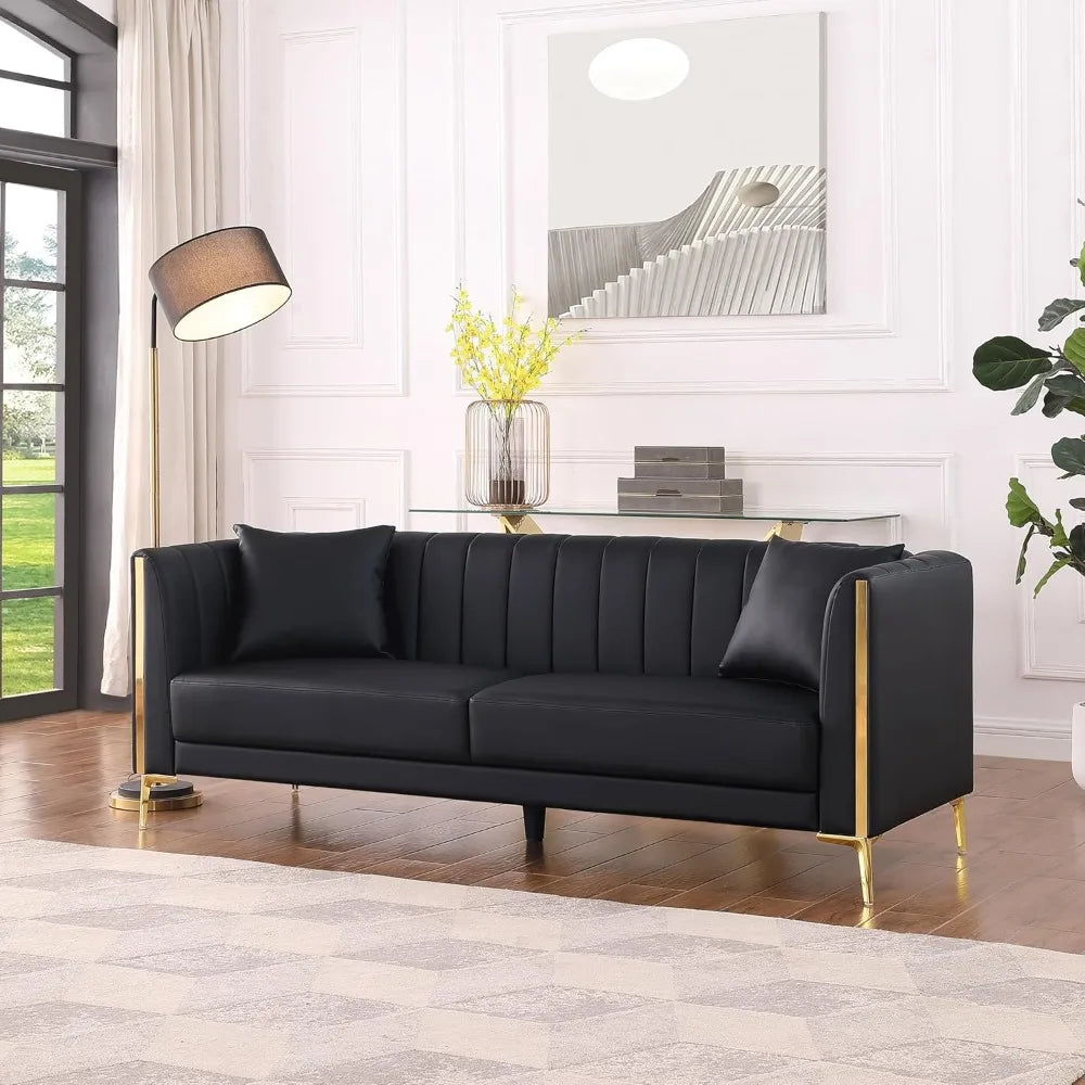 78'' Sofa,  Couches for Living Room, Comfy Sofas Faux Leather Sofa 3 Seater Couches with 2 Throw Pillows