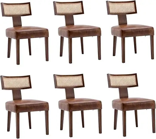 Mid Century Modern Dining Chairs Set of 6, Farmhouse Linen Fabric Upholstered Accent Curved Backrest Kitchen Chairs, with Ha