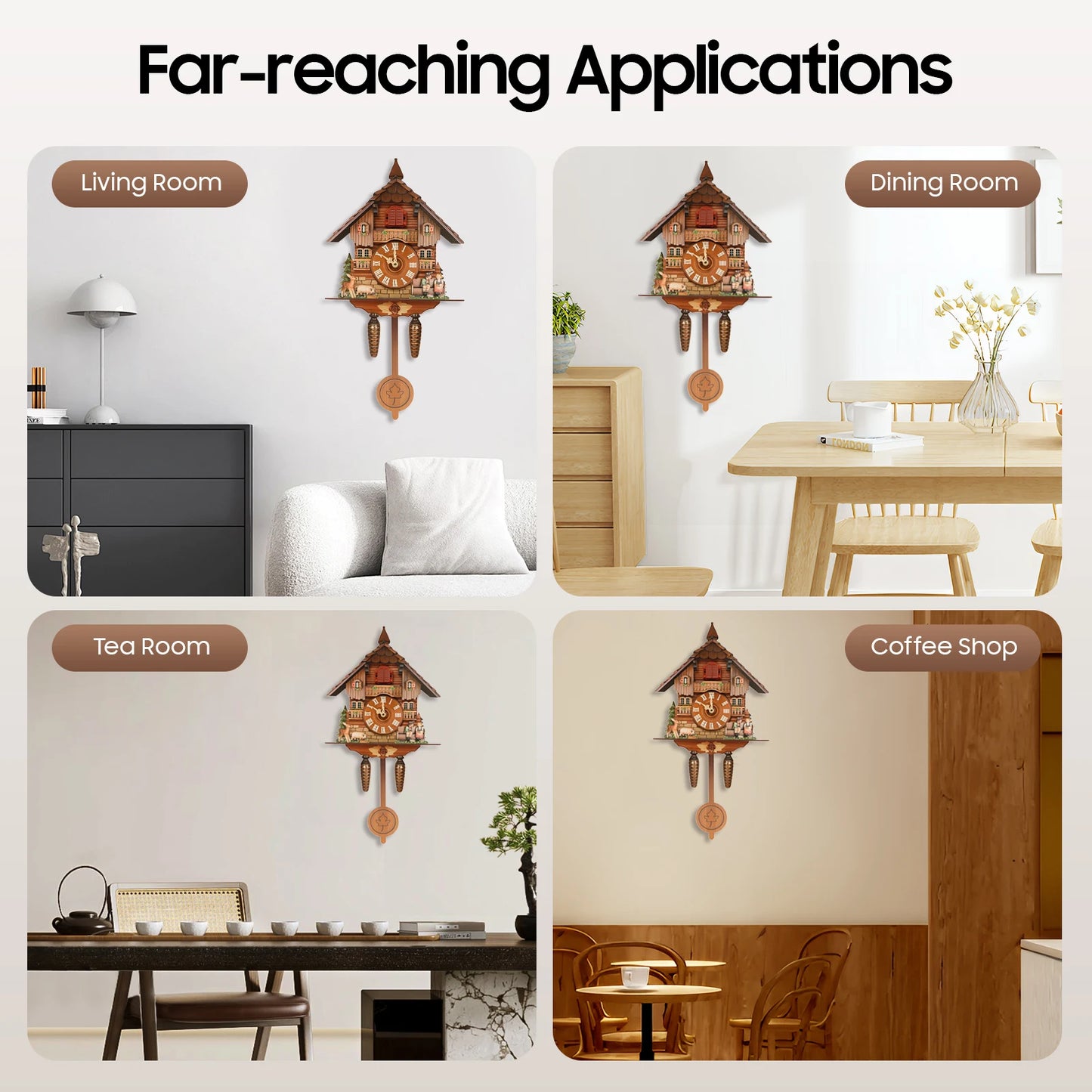 German Style Cuckoo Clock with Bird Chime Battery Operated Wall Mounted Decorative Clock for Home Living Room Bedroom Decor