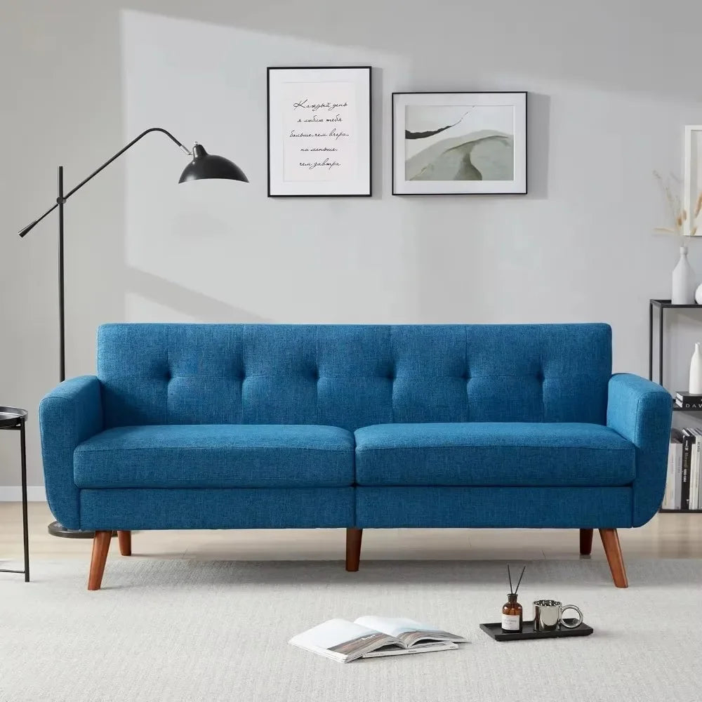 65" W Linen Sofa Couch, Mid Century Modern Decor Loveseat Couches for Living Room, Button Tufted Upholstered Small Couch f