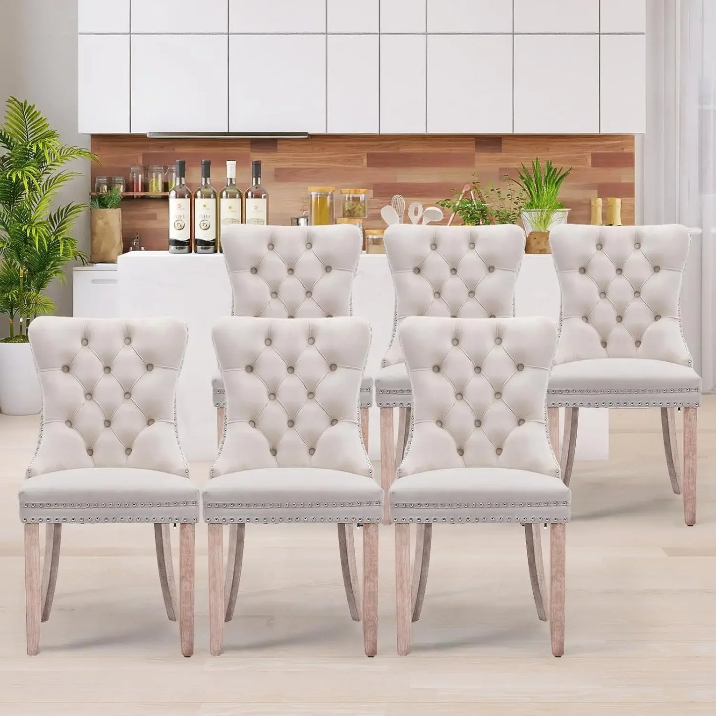 NEW Velvet Dining Chairs Set of 6, Tall Back Side Chair, Modern Upholstered High-end Tufted Side Chair with Button Back Ring