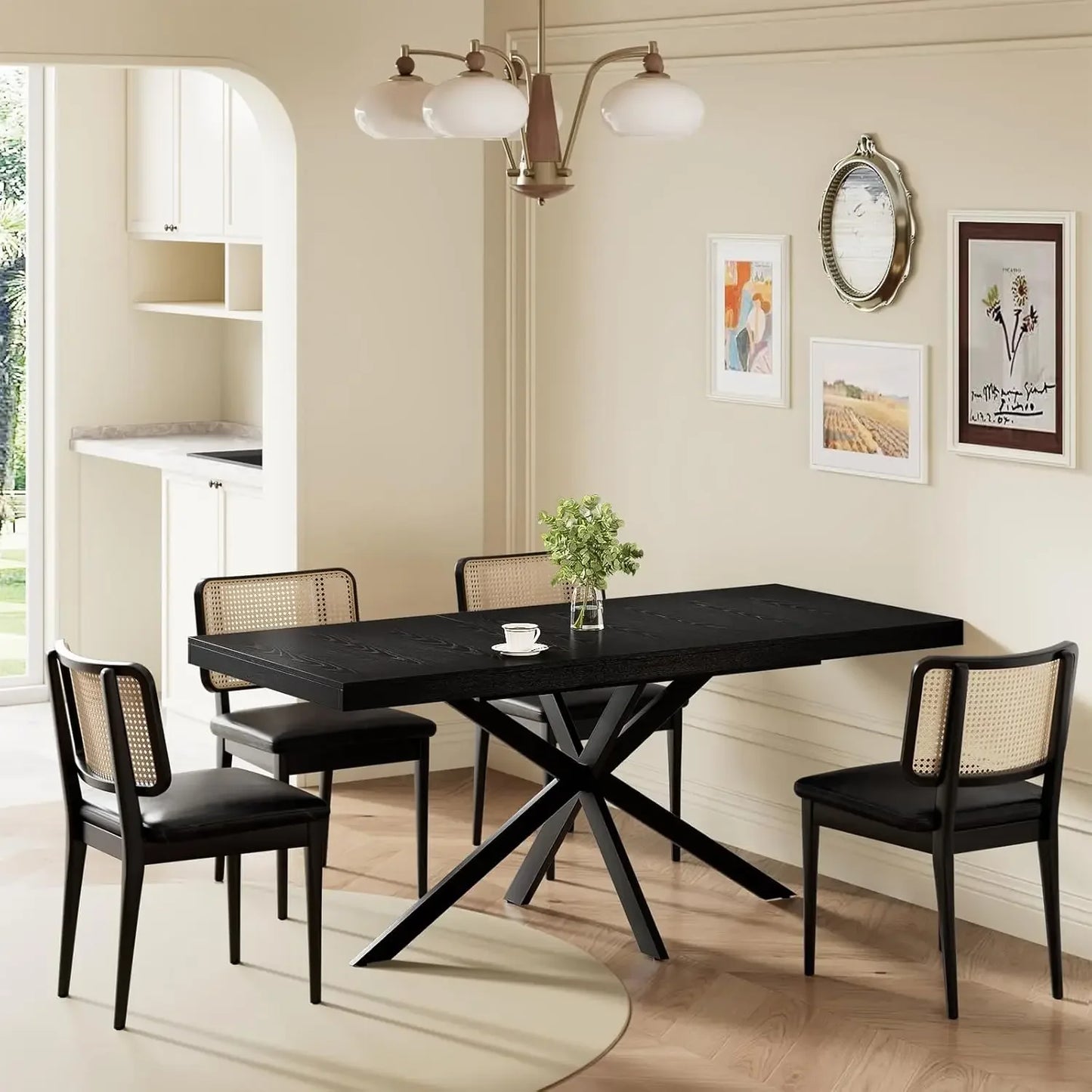 Extendable Dining Room Table 55''-70.9'' Rectangle Space Saving with Removable Leaves for 4-8 People