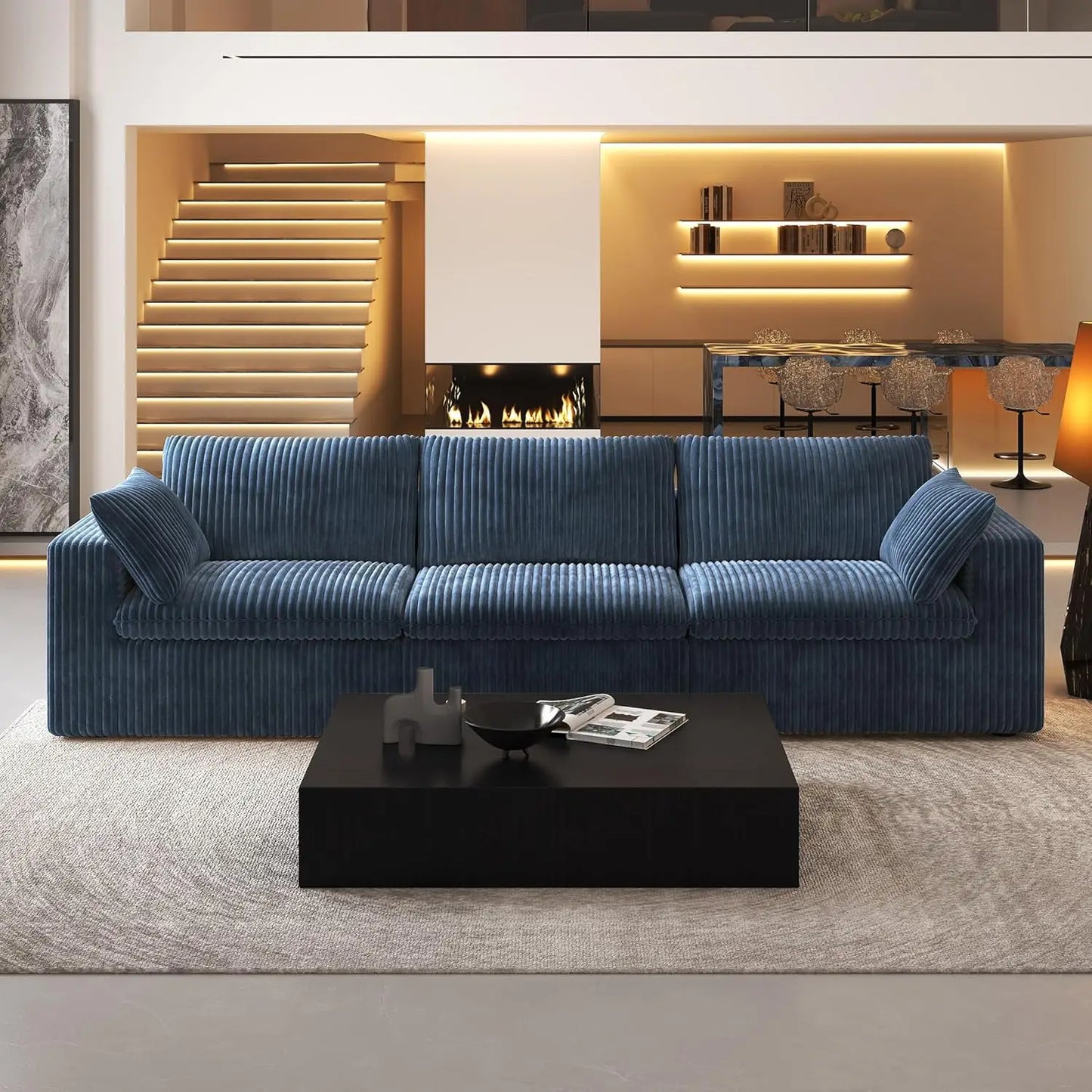 118" 3-Seater Cloud Sofa,Modular Sectional Couch,Modern Deep Seat Upholstered Couches with Plush Corduroy Fabric for Living Room