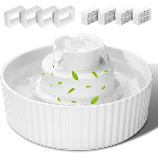 Ceramic Cat Water Fountain, 2.1L/70oz Porcelain Pet Drinking Dispenser with 4 Set Replacement Filter & Sponge, Automatic Dog Wat