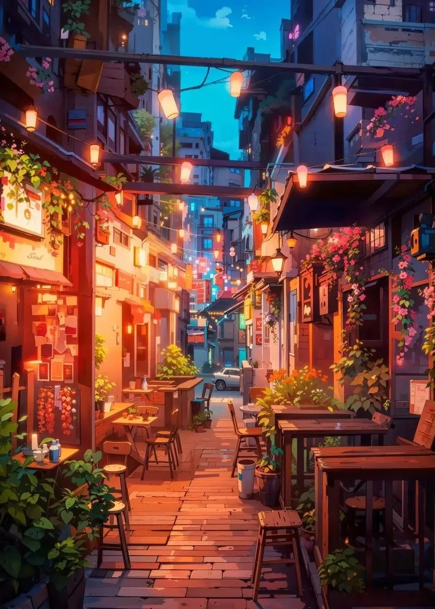 City Life Dining Street Bar Night Cafe Landscape Art Posters Prints Canvas Printing Wall Picture for Living Room Home Decor Gift