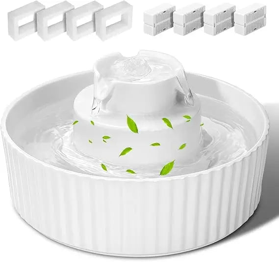 Ceramic Cat Water Fountain, 2.1L/70oz Porcelain Pet Drinking Dispenser with 4 Set Replacement Filter & Sponge, Automatic Dog Wat