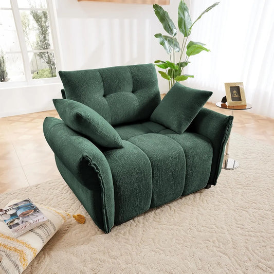 47.2" Modern Chenille Armchair Sofa with 2 Throw Pillows & Ergonomic Design, Deep Seat Couch with High-Resilience Cushions & Stu
