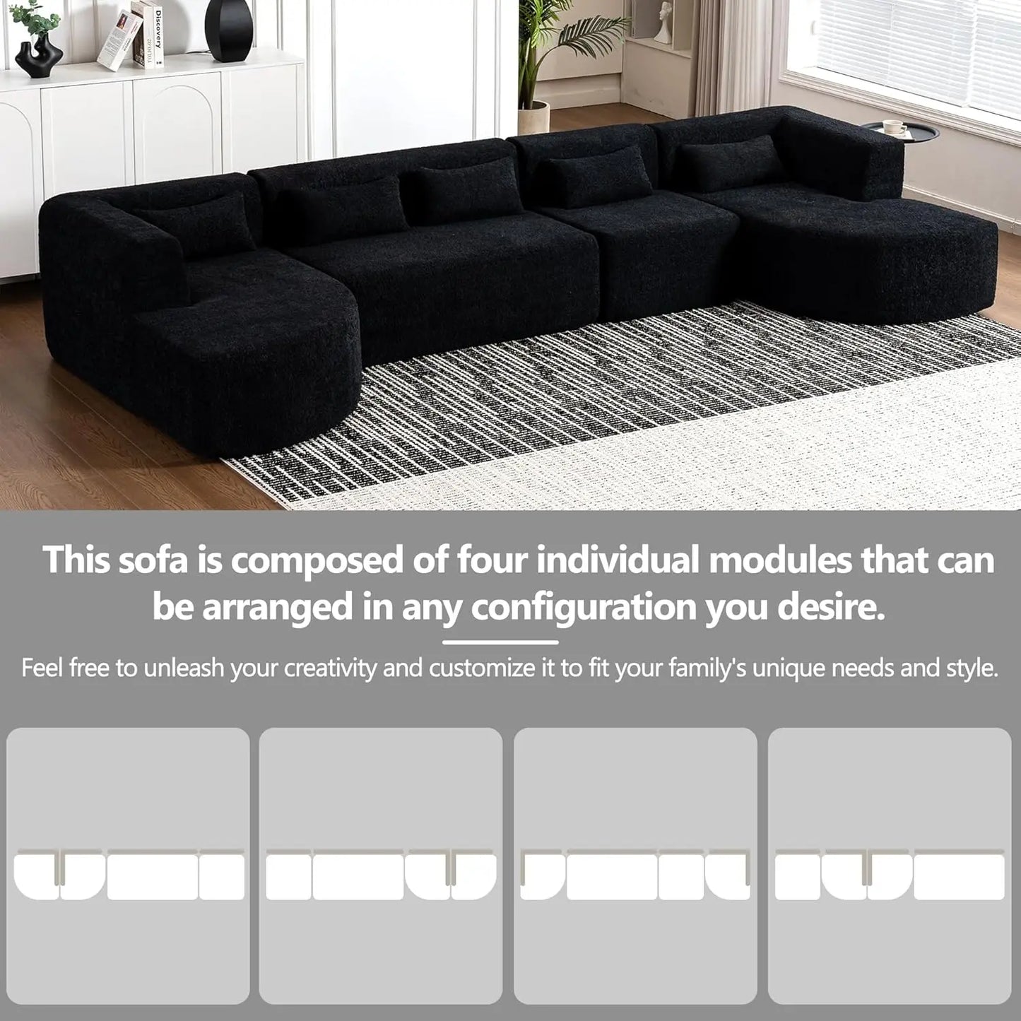 Modular Sectional Sofa, 4 Free Combined Couch, Boucle Fabric Modern Upholstered Sofa with 2 Chaise Lounge