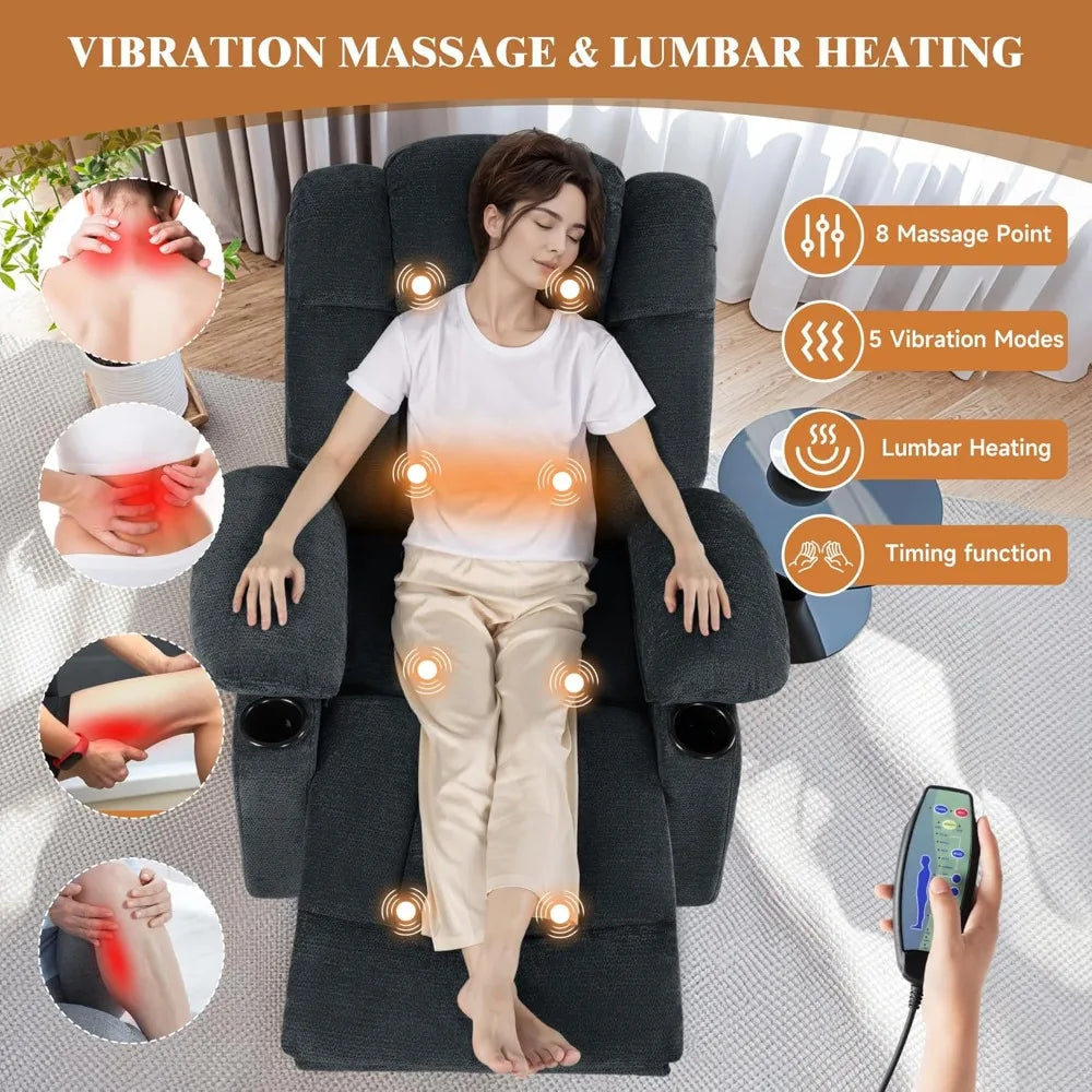 Swivel Rocker Recliner Chair for Adults, Manual Glider Reclining Sofa with Massage & Heat, 360° Swivel Rocking Chair