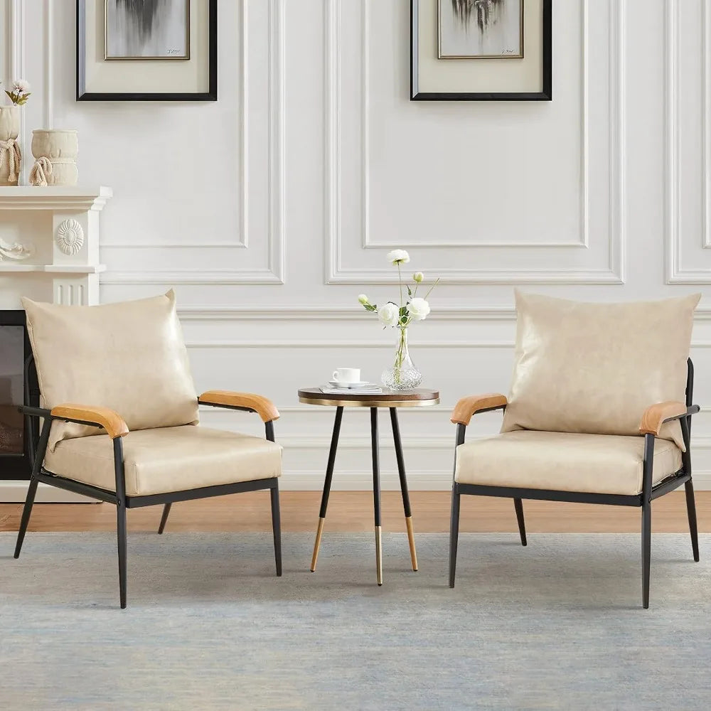 TUKAILAi PU Leather Single Sofa Couch, Modern Accent Chair with Solid Wood Armrest and Sturdy Metal Frame, Upholstered Lounge Ch