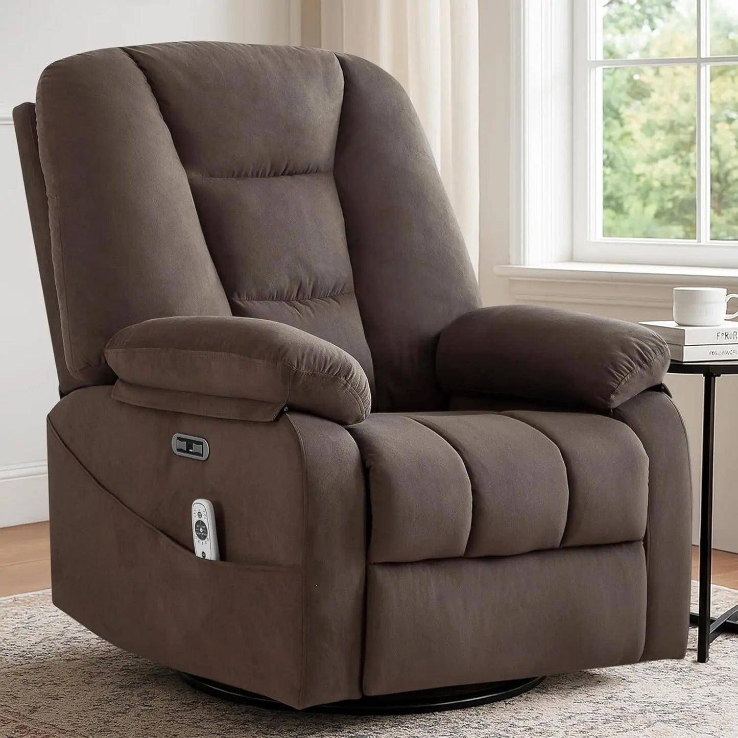 Power Swivel Rocker Recliner Chair for Adults,Rocking Recliners Chairs with Massage and Heat for Living Room, Electric Fabric