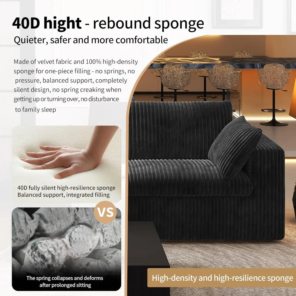 118" 3-Seater Cloud Sofa,Modular Sectional Couch,Modern Deep Seat Upholstered Couches with Plush Corduroy Fabric for Living Room