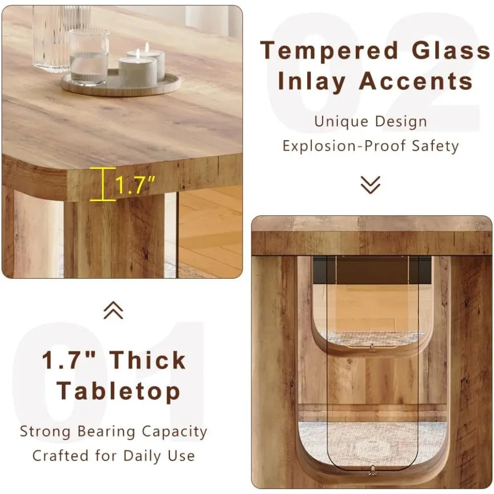 64.5" Dining Room Table Set for 6, Modern Farmhouse Wood Dining Table Set with Decorative Pedestal Legs & 6 Cushioned Chairs