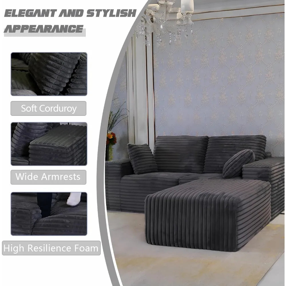 Boneless Couch with Ottoman, Cloud Sofa Modular Sectional Small L-Shaped Sofa, Memory Foam Couch, Upholstered Couches