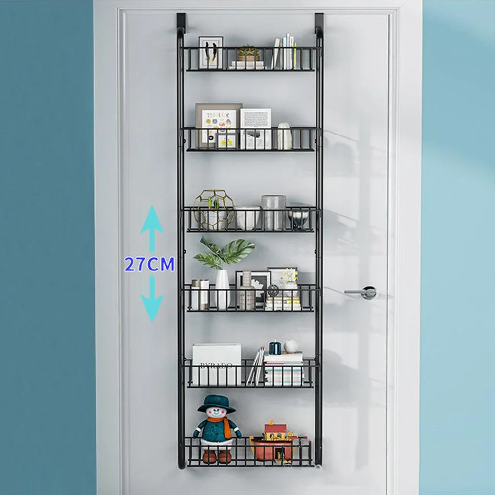 Pantry Door Organizer Over the Door Pantry Hanging Basket 6-Tier Baskets Heavy-Duty Metal Wall Mounted Spice Rack for Kitchen